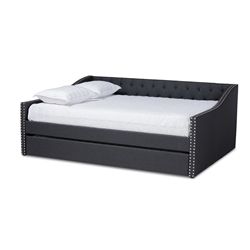 Baxton Studio Haylie Modern and Contemporary Dark Grey Fabric Upholstered Queen Size Daybed with Roll-Out Trundle Bed